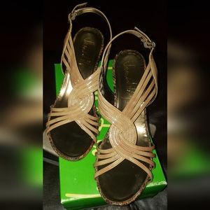 Womens Sam & Libby Light Brown Wedge Heel Sandals Size 10M